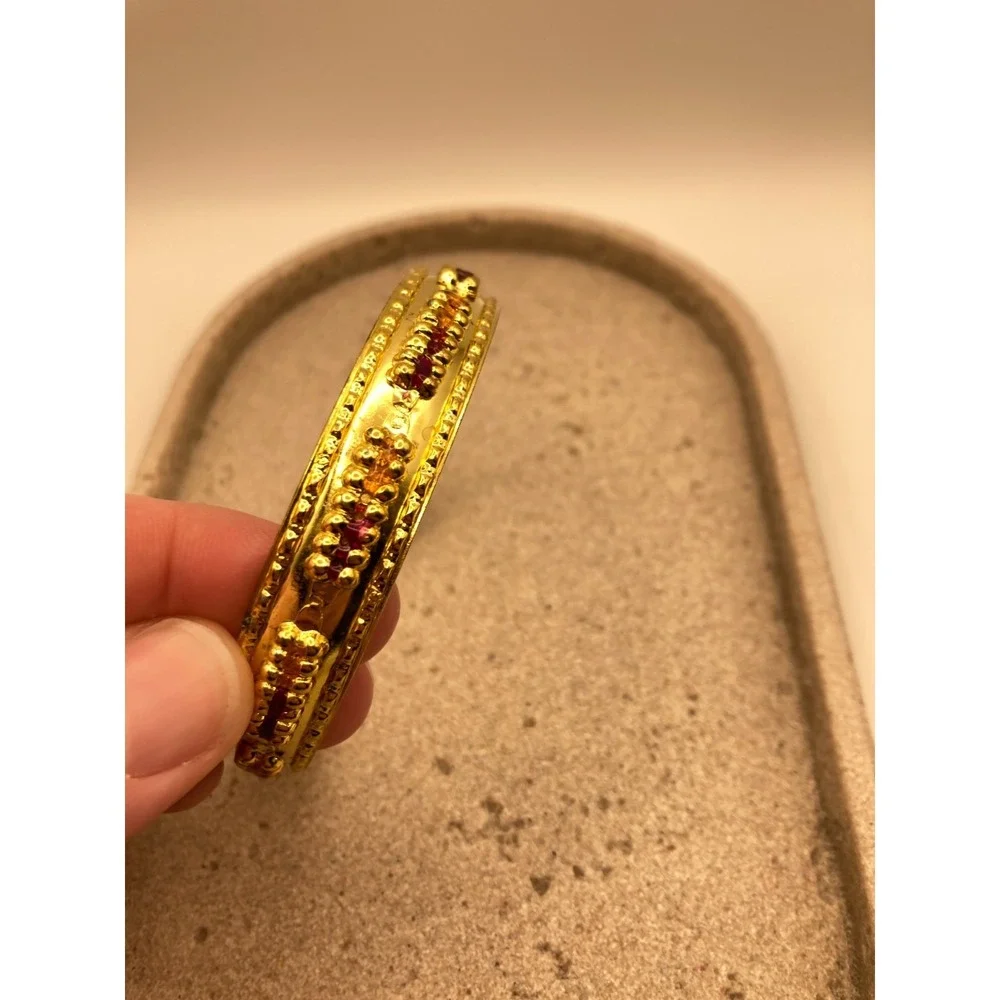 Gold Tone Bangle‎ Bracelet Brutalist Couture Glossy Textured Modernist
